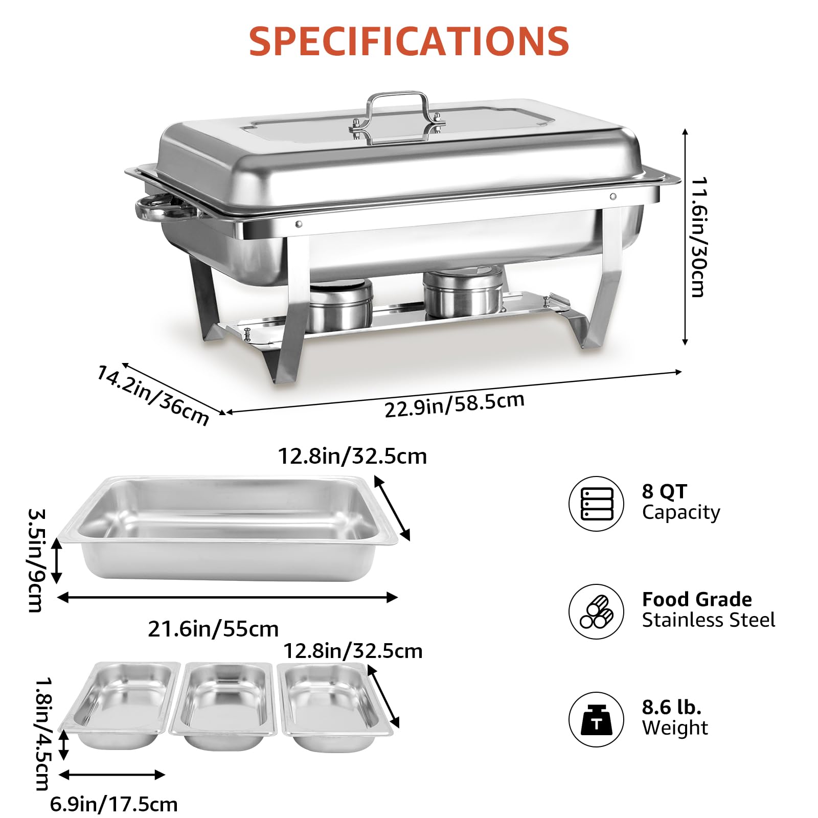 Juego de Buffet for Frotar Acero Inoxidable | Servidores y calentadores de buffet Servidores de frotamiento con cubiertas Soporte plegable(Dua)