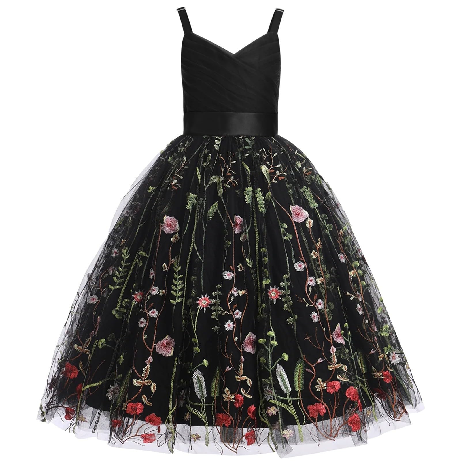 Generisch Tüllrock Mädchen Schwarz Kindermode Besticktes Spitzen-Hosenträger-Puffkleid Kindergeburtstagskleid (3-14 Jahre) Mittelalter Mädchen