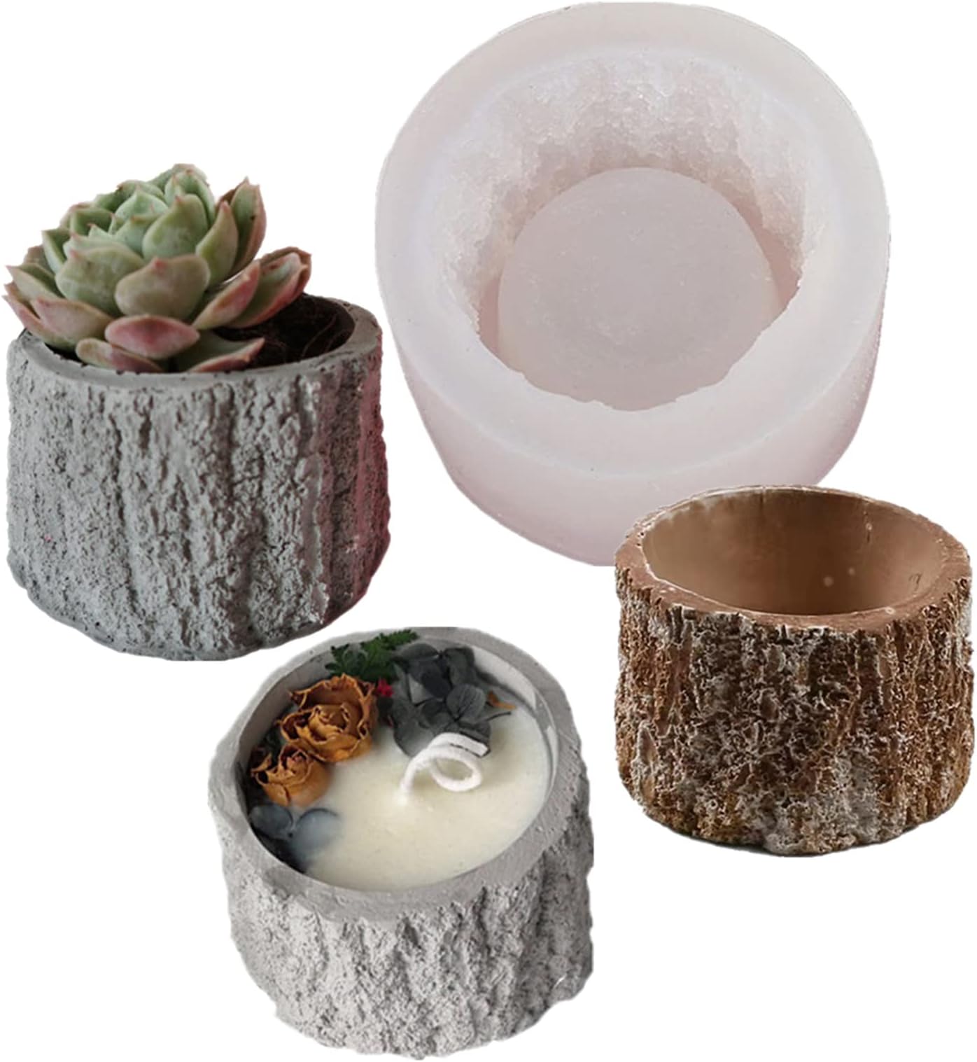 Tree Stump Silicone Mold Concrete Succulent Planter Epoxy Resin Clay Cement Mould Candle Pen Holder Storage Box