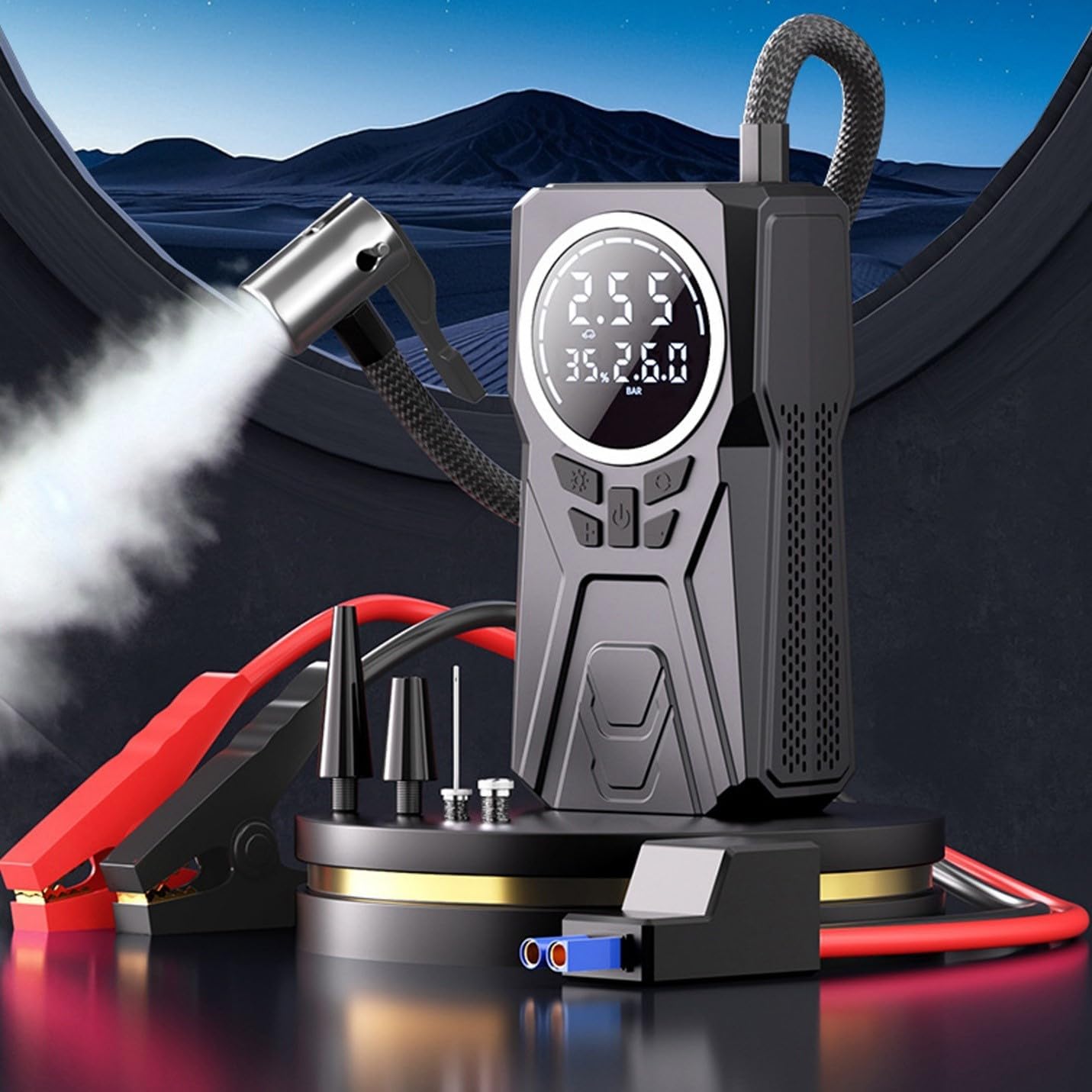 Portable Digital Tire Inflator Air Compressor with Auto Shut-Off, LED Light, Power Bank & Pressure Gauge for Car, Bike, Motorcycle, Ball