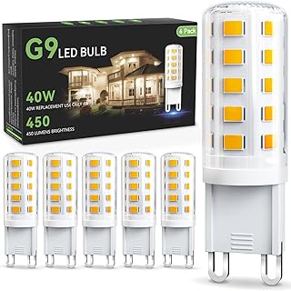 TJOY G9 LED Bulb 4W, 3000K Soft Warm White 6 Pack, Equivalent 40 Watt T4 G9 Halogen Replacement, G 9 Bi-pin Base Light Bulbs for Chandelier, 120V 450 LM 360 Beam Angle for Home Lighting, Non-dimmable
