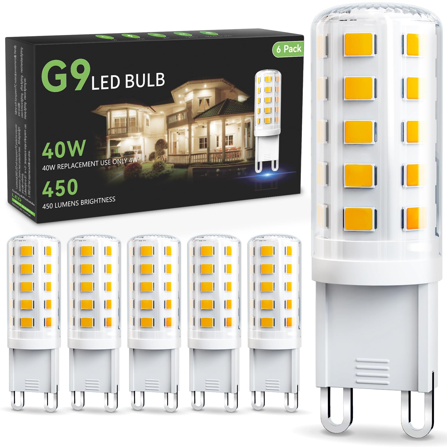 TJOY G9 LED Bulb 4W 3000K Soft Warm White 6 Pack Equivalent 40 Watt T4 G9 Halogen Replacement