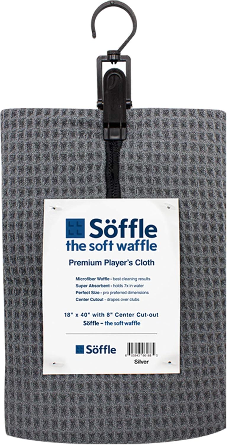 Waffle Players Golf Towel | Caddy Size 18” x 40” with Center Cut | Microfiber Waffle Towels (Sterling Silver)