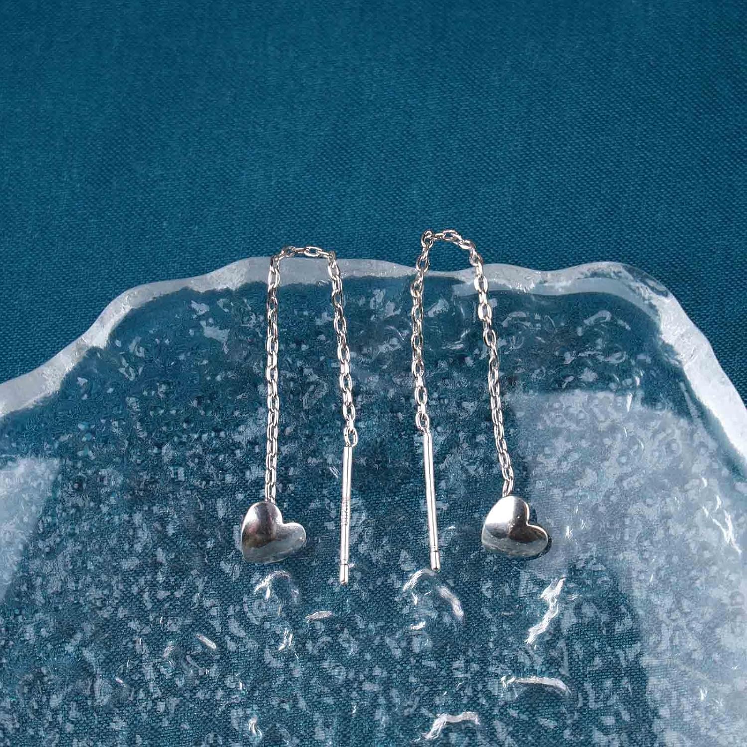 Bohemian Heart Ear Jacket Earrings Gold Heart Stud Earrings Long Tassel Chain Earrings Bar Pull Through Earrings Jewelry for Women and Girls Gifts - Image 3