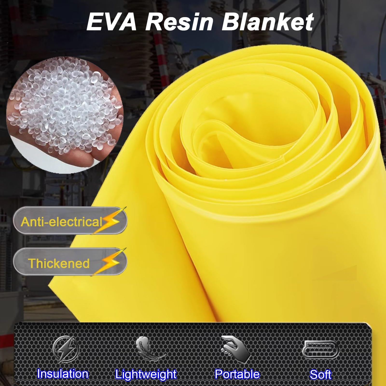Couverture Isolante Électrique Tapis de Sécurité Portable Travail pour Électricien, Haute Tension 0,4/10 KV Protection Isolante Couverture en Résine(0.4KV,100x150cm(39 3/8" x 59"))
