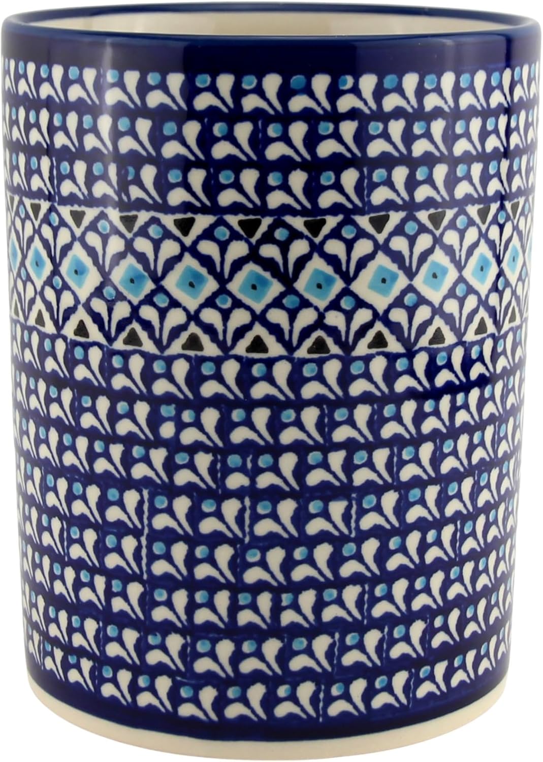 Polish Pottery Market Utensil Holder by Zaklady Ceramiczne Boleslawiec #832-217a Pattern, High: 7" Diameter: 5.25" - Large Cooking Polish Stoneware Utensil Crocks for Kitchen Counter