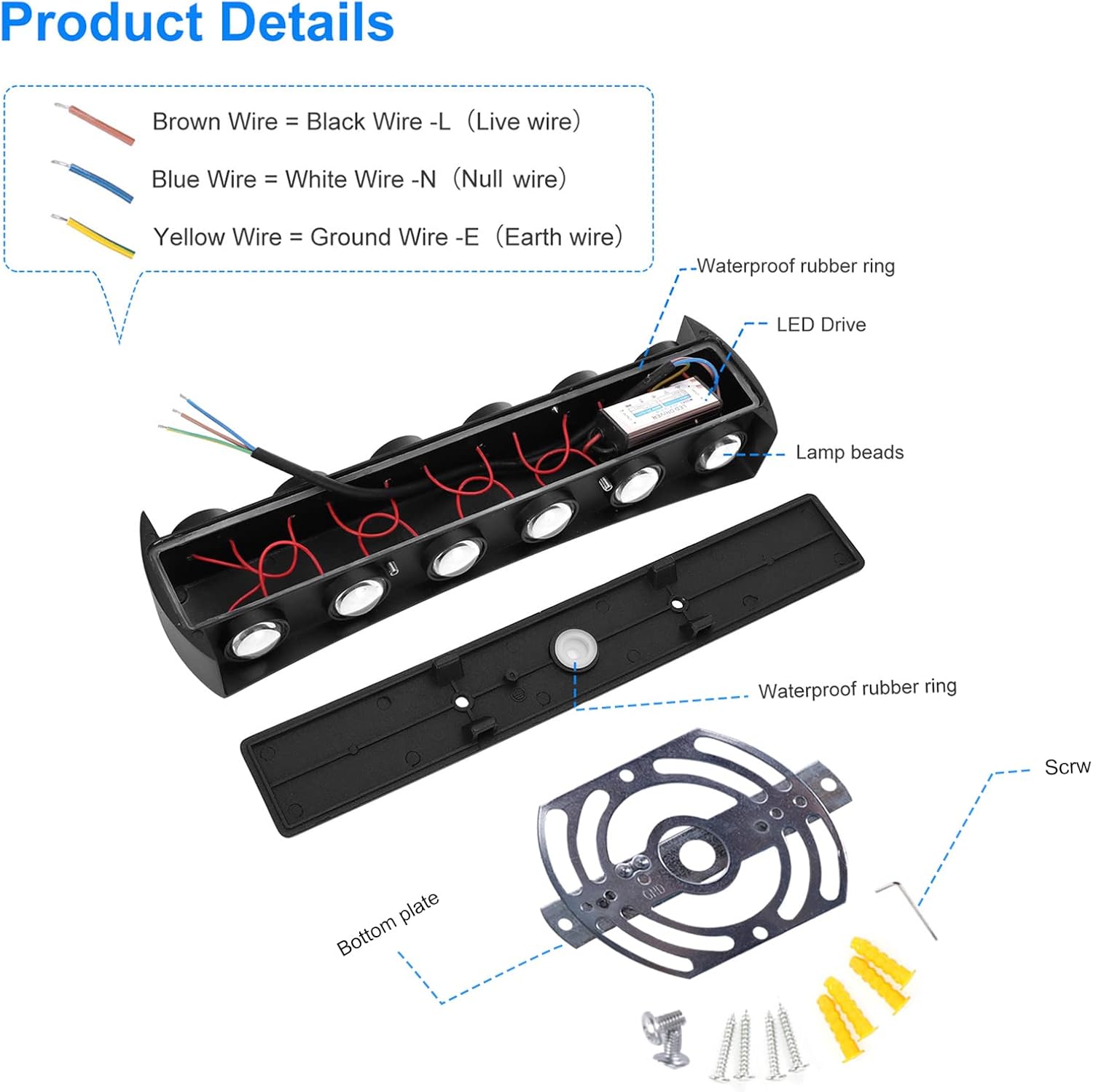 Kawell 12W Modern Wall Sconces LED Wall Light Up Down Indoor Outdoor Aluminum Wall Lamp LED Waterproof IP65 for Bedroom Living Room Bathroom Stairs Hallway Corridor Porch, Black 3000K
