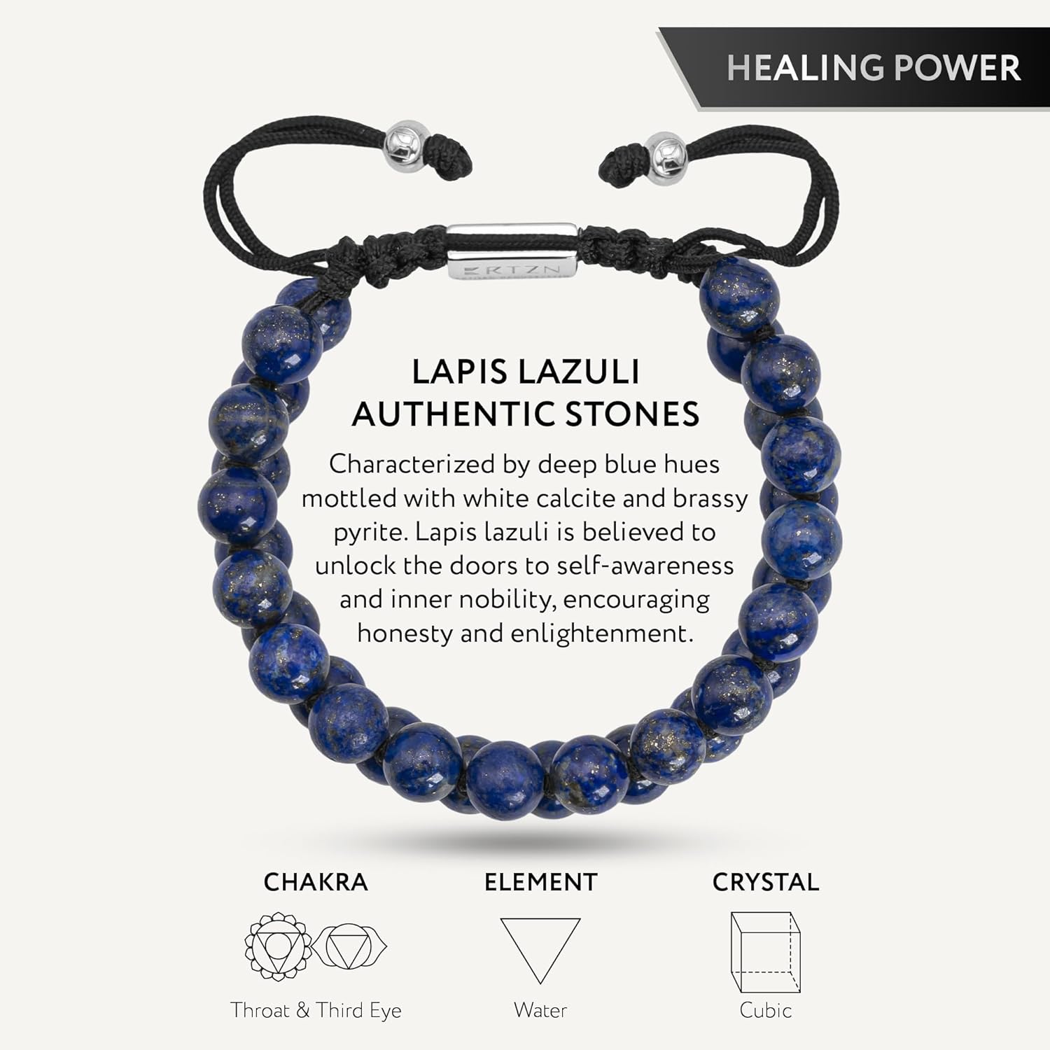 RTZN® Lapis Lazuli Bracelet for Men – Premium Artisan Handcrafted Authentic Blue Lapis Lazuli Men's Beaded Bracelet – Adjustable Blue Lapis Bracelets for Men - Image 4