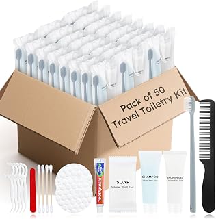 Hygiene Kits and Bulk Convenience Kits Feature Double-Sealed Individual Packaging. Personal Hygiene Kits are Suitable for Hotels, Camping, Home Use, and Travel (50-Pack)
