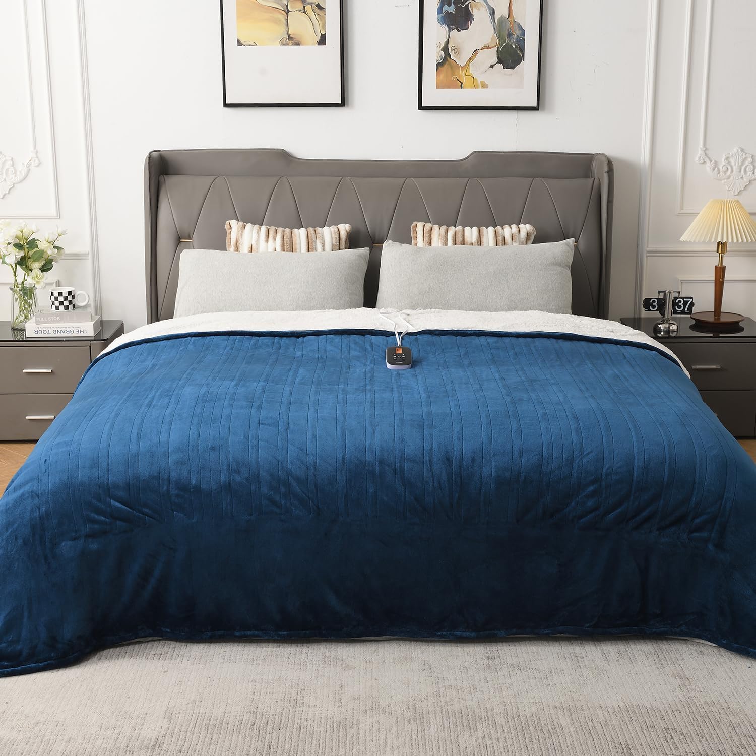 WOOMER Electric Heated Throw Blanket, Soft Flannel Electric Blanket with Multi-Color Option, Full Size 77"x 84", 10 Heating Levels & 0.5-12H Auto Off, Over-Heat Protection