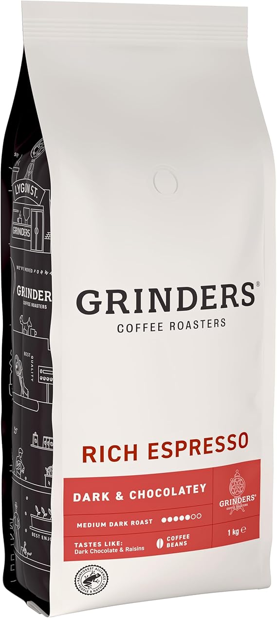 Grinders Rich Espresso Coffee Beans, 1kg Pantry Food