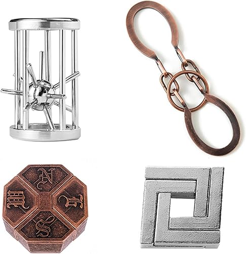 Rompecabezas de 4 piezas, rompecabezas de metal, desbloquea el juego de prueba de coeficiente intelectual, juguete de truco mágico para niños y