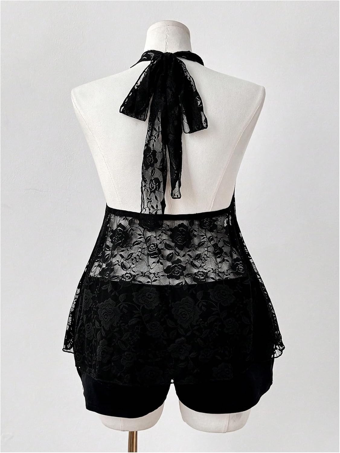 GORGLITTER Women's Plus Size Lace Halter Tops Y2k Backless Sheer Ruffle Goth Top Grunge Alternative Clothes - Image 3