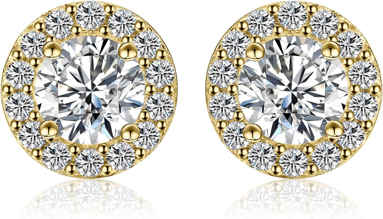 JewelryPalace Classic GRA 1ct Moissanite Halo Stud Earrings for Women, Round Cut 925 Sterling Silver 14k White Yellow Rose Gold Plated Earrings for Her, Simulated Diamond Earrings VVS D-F