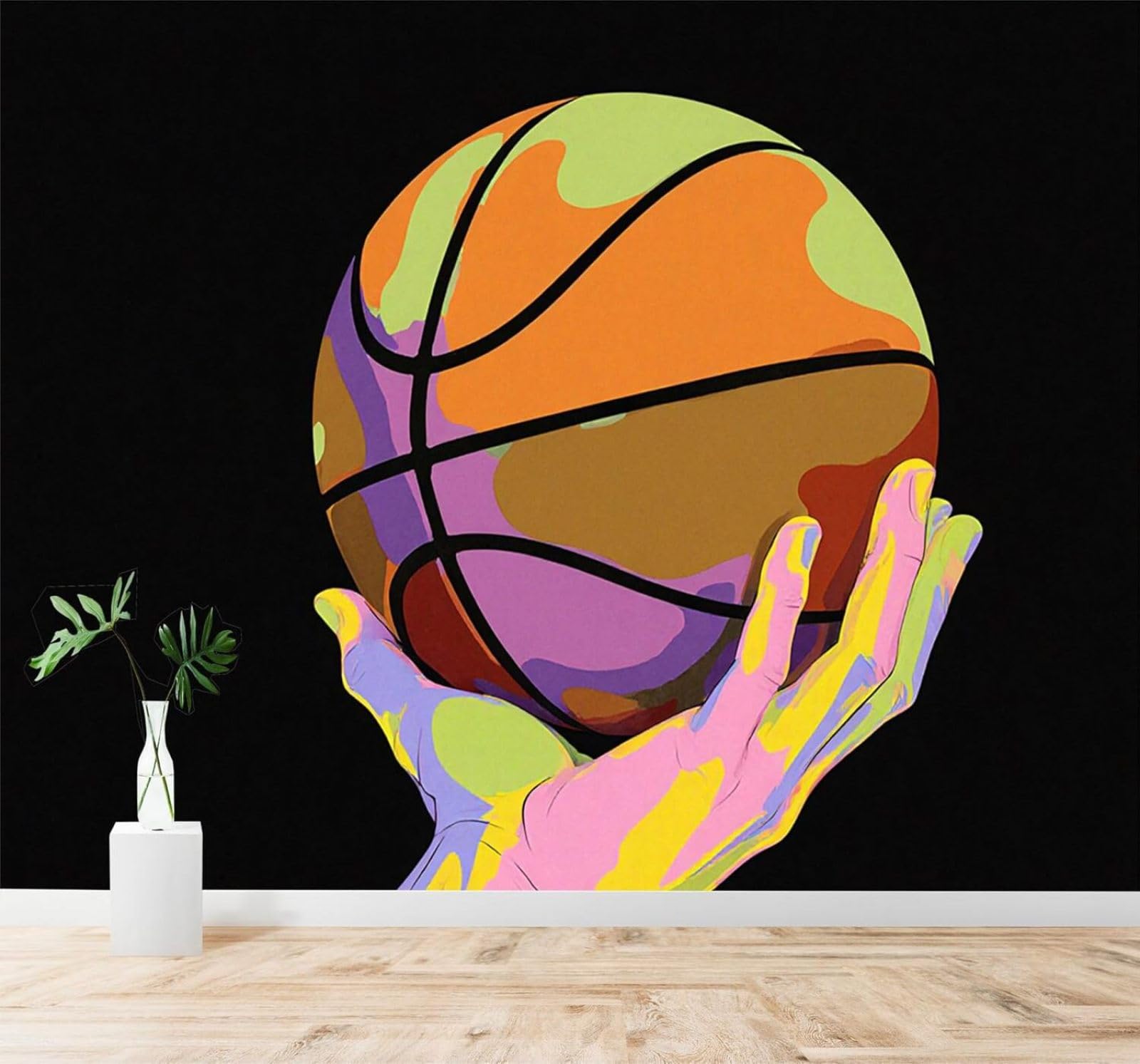 Tzxztt Colourful Hand Drawn Basketball Art Illustration Modern 3D Wallpaper Premium Textured Silk Neutral Tones Material Ideal for Living Room Bedroom-400cm×280cm