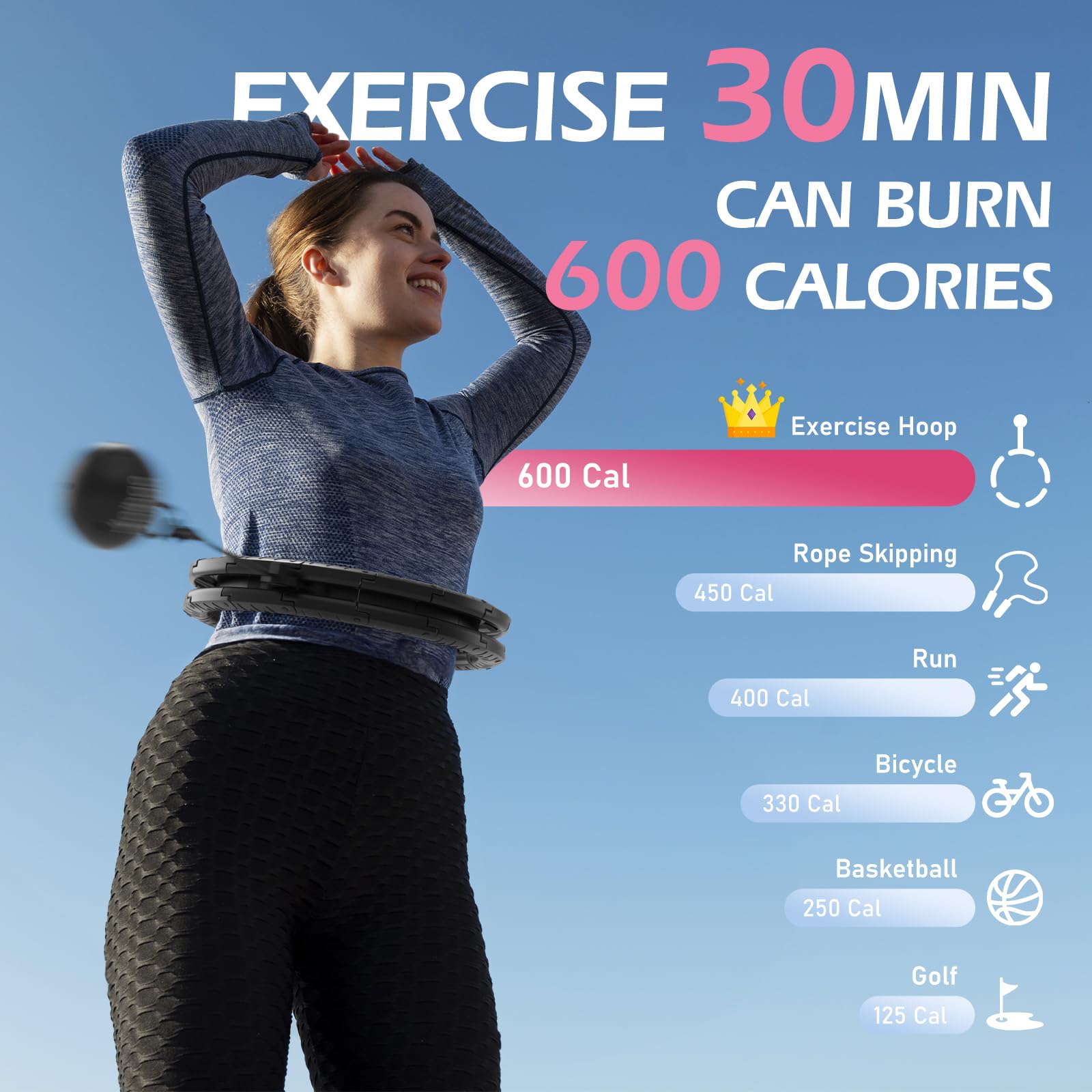 JLoibao Cercle de hula lesté avec 26/32 maillons (142 à 167 cm) pour perte de poids pour adultes, cerceau de fitness Infinity grande taille, équipement d'exercice intelligent pour femme