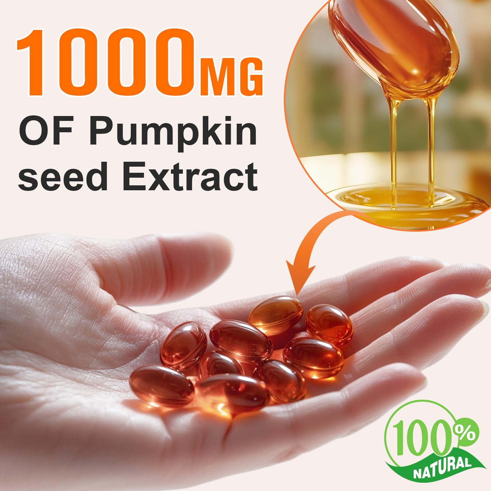 Cápsulas de aceite de semilla de calabaza 1000 mg, aceite virgen prensado en frío, 300 cápsulas blandas 6