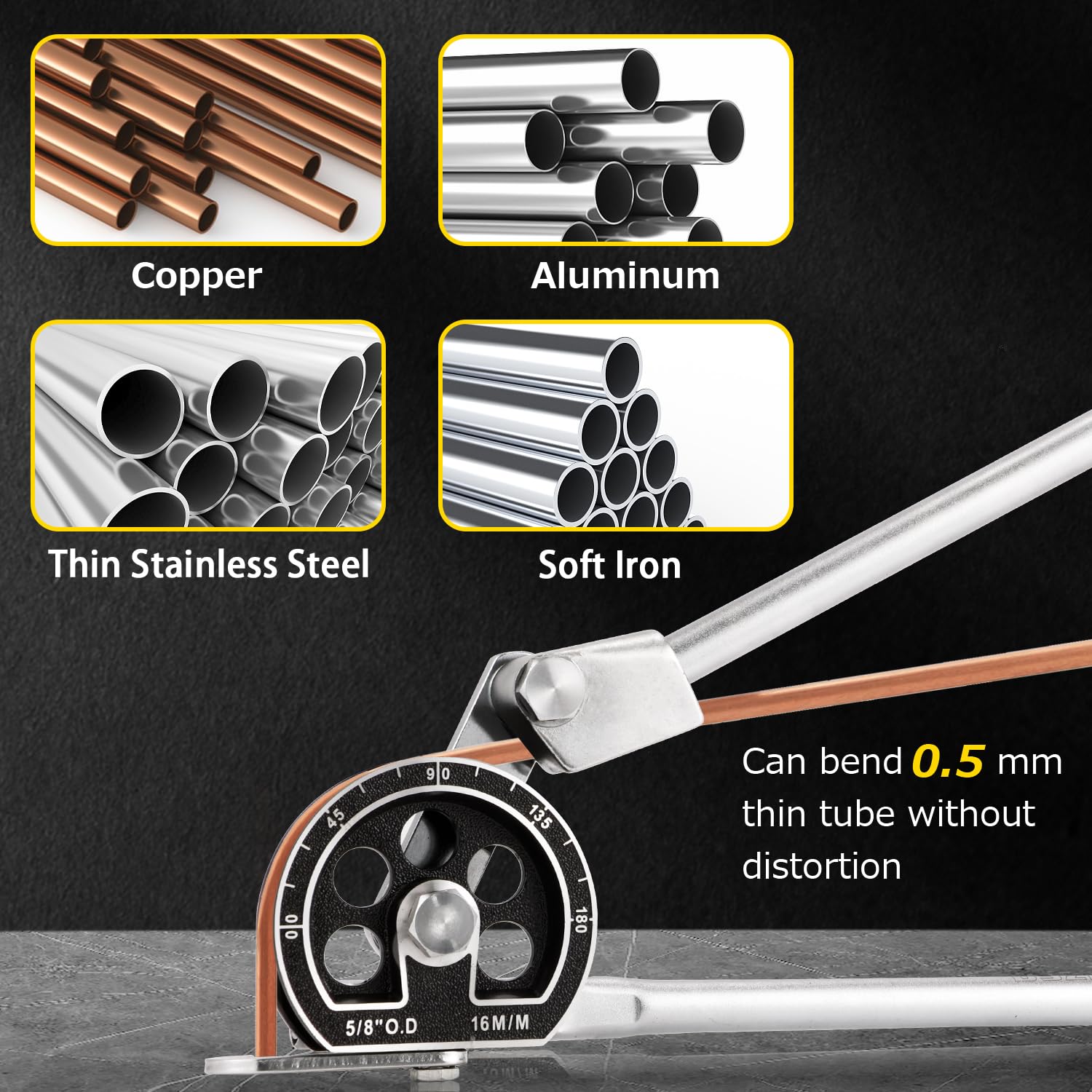 Piegatubi manuale per tubi in rame e alluminio da 5/8", macchina piegatubi per tubi da 0-180 gradi