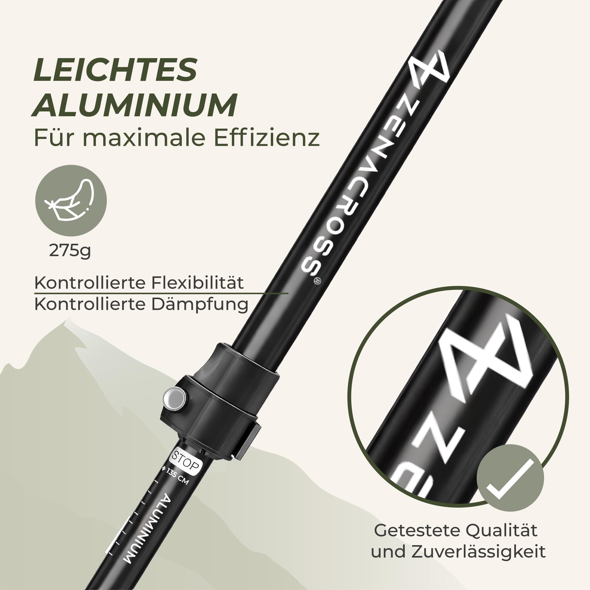Zenacross® Wanderstöcke Teleskop - Nordic Walking Stöcke Damen/Herren Ultraleichte - Trekkingstöcke Einstellbar mit Natürlich Kork Griff - 2