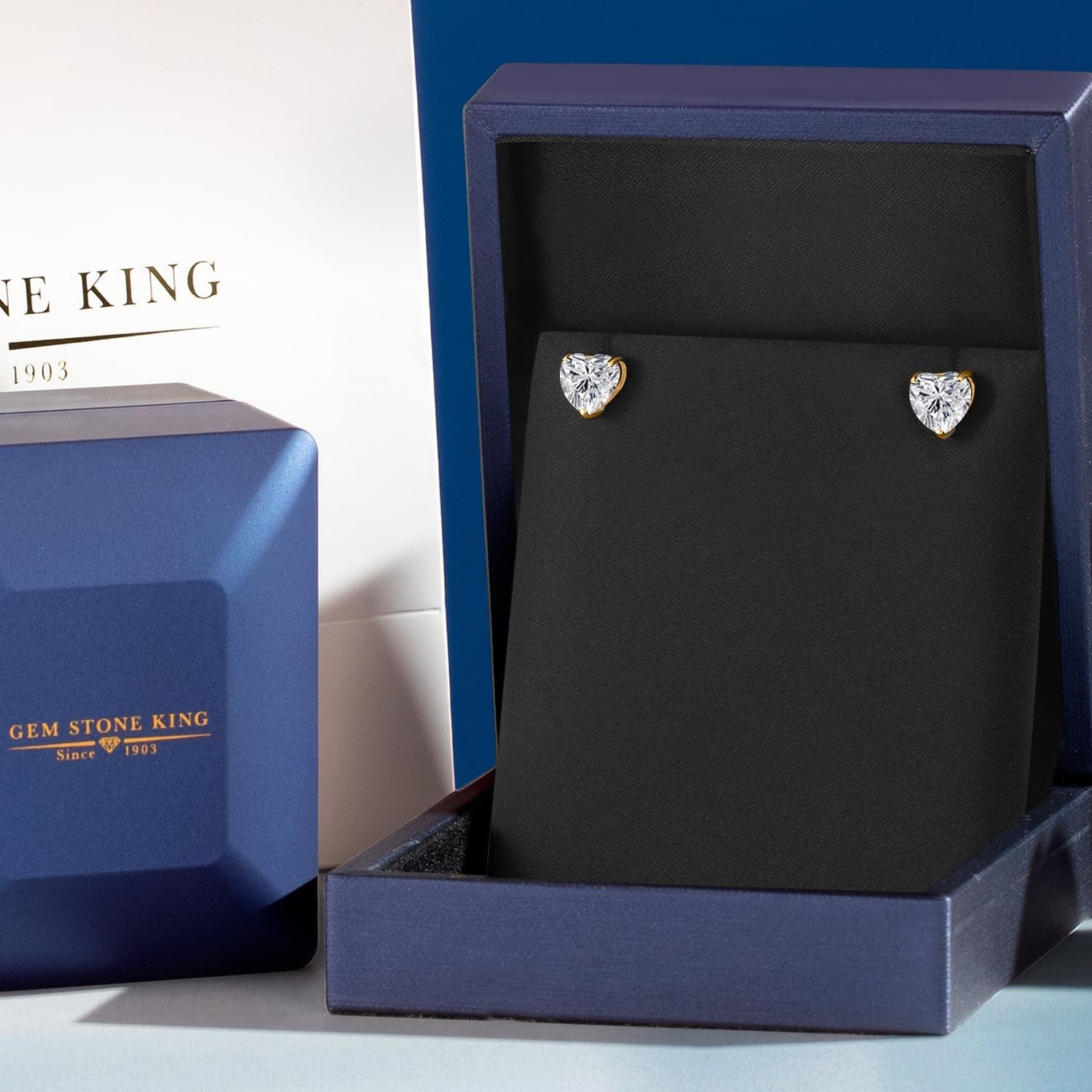 Gem Stone King 2.00 Cttw 14K Yellow Gold IGI Certified Heart Shape Lab Grown Diamond Stud Earrings | F-G Color | VS Clarity | Heart Shape Gold Earrings For Women Men - Image 4