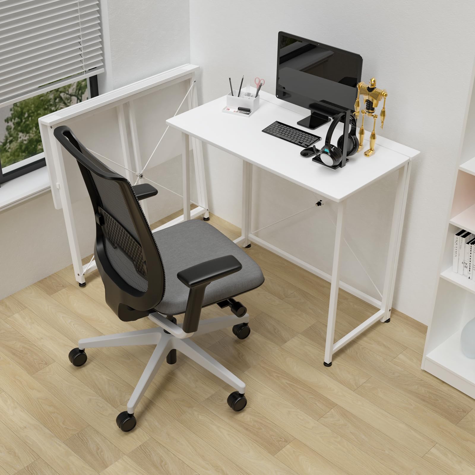 Mesa Plegable Portatil Escritorio Blanco Mesa Escritorio Ordenador de Oficina Mesas Plegables Cocina Mesa Abatible de Madera y Acero Mesa de Trabajo 80x45.5x74 cm Mesa de Estudio Puesto de Trabajo