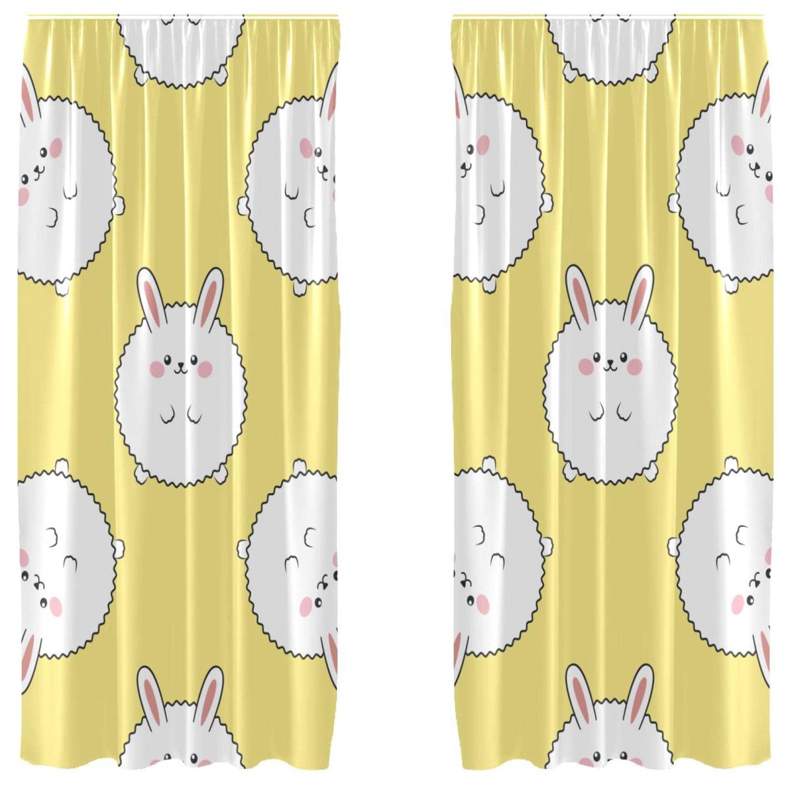 Cortinas infantiles de conejo amarillo, pack de 2 paneles ligeros de 55x84" para dormitorio