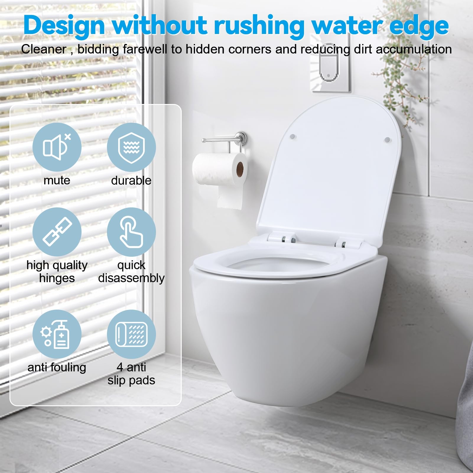 Cuvette WC Suspendu Courte (49cm) avec Fonction Bidet, Toilette Suspendu Blancs en Céramique, Cuvette Toilette avec Abattant WC avecs Frein de Chutes Déclipsable & Revêtement Nanos Effet L