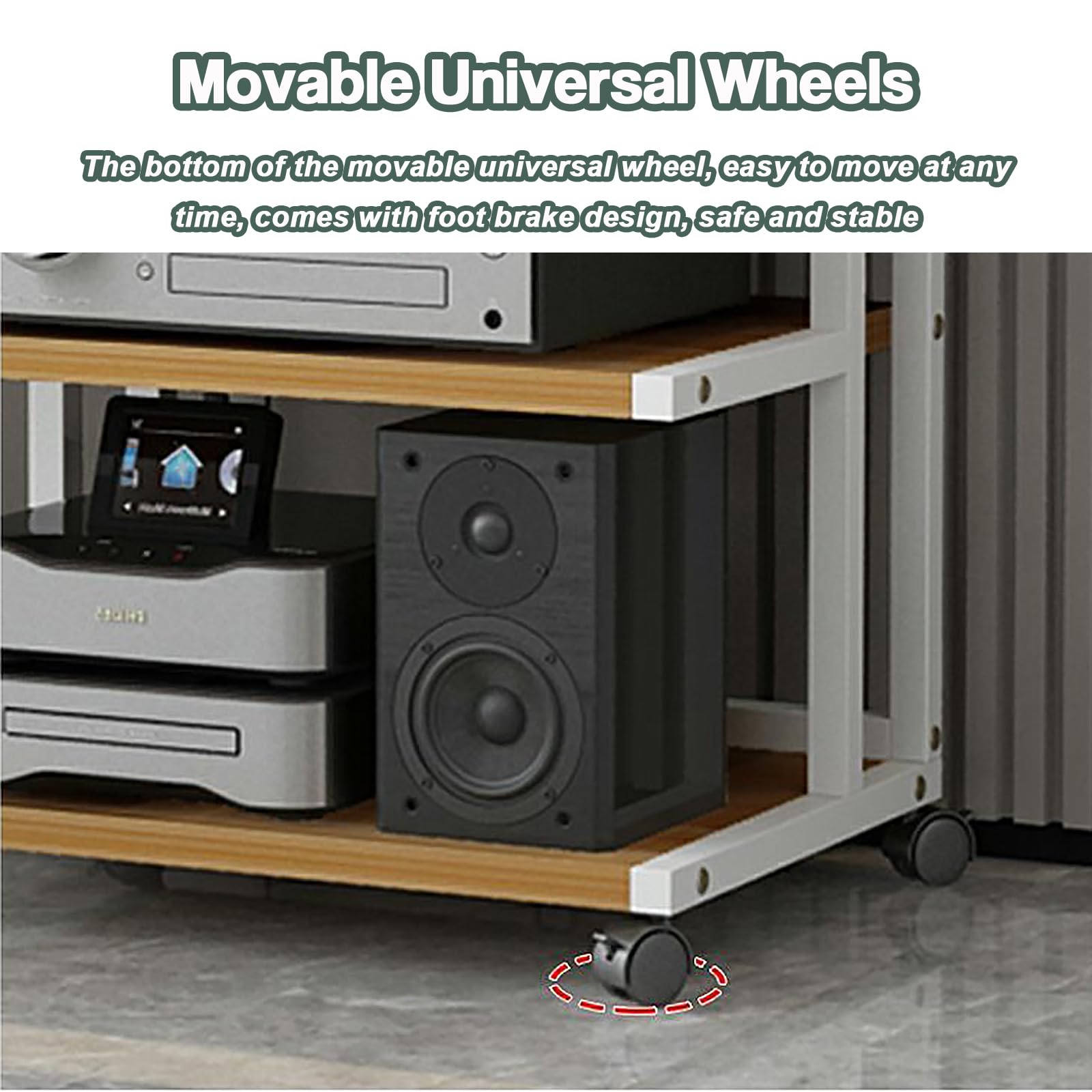 Nowoczesny stojak stereo z kółkami, stojak na nośniki AV, wieża audio do gramofonów, szafka stereo, wieża audio do salonu, pokoju gier i studia nagrań, czarna, 5-poziomowa