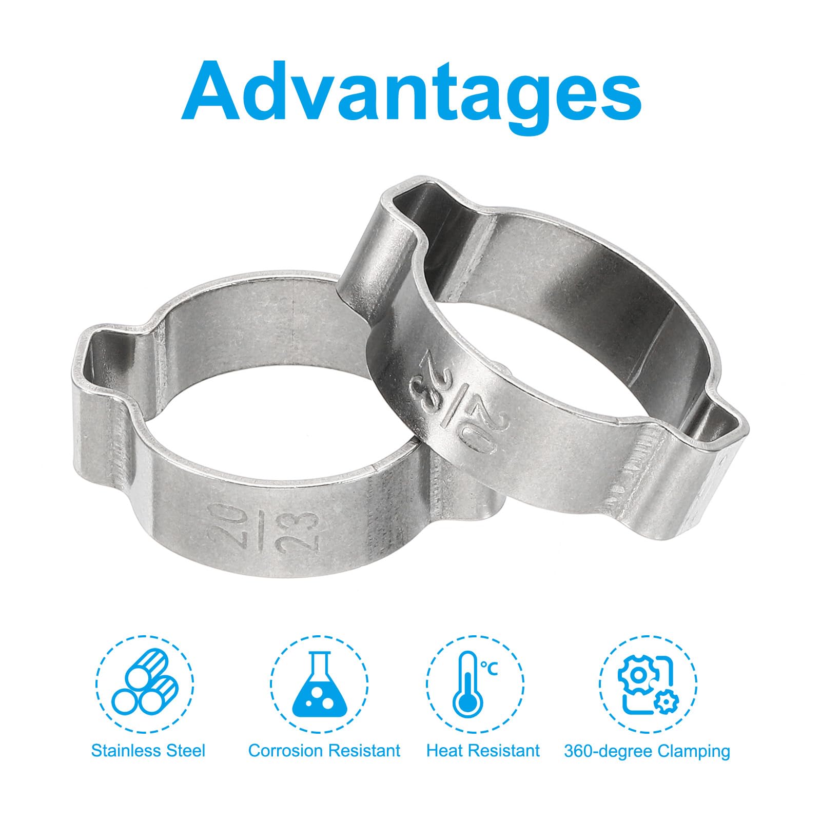 PATIKIL 30 Pack 20-23mm Double Ear Hose Clamp, 304 Stainless Steel O Clip Crimp Rings for Fuel Petrol Pipe Tube Fitting Connections, Silver Tone - Image 4