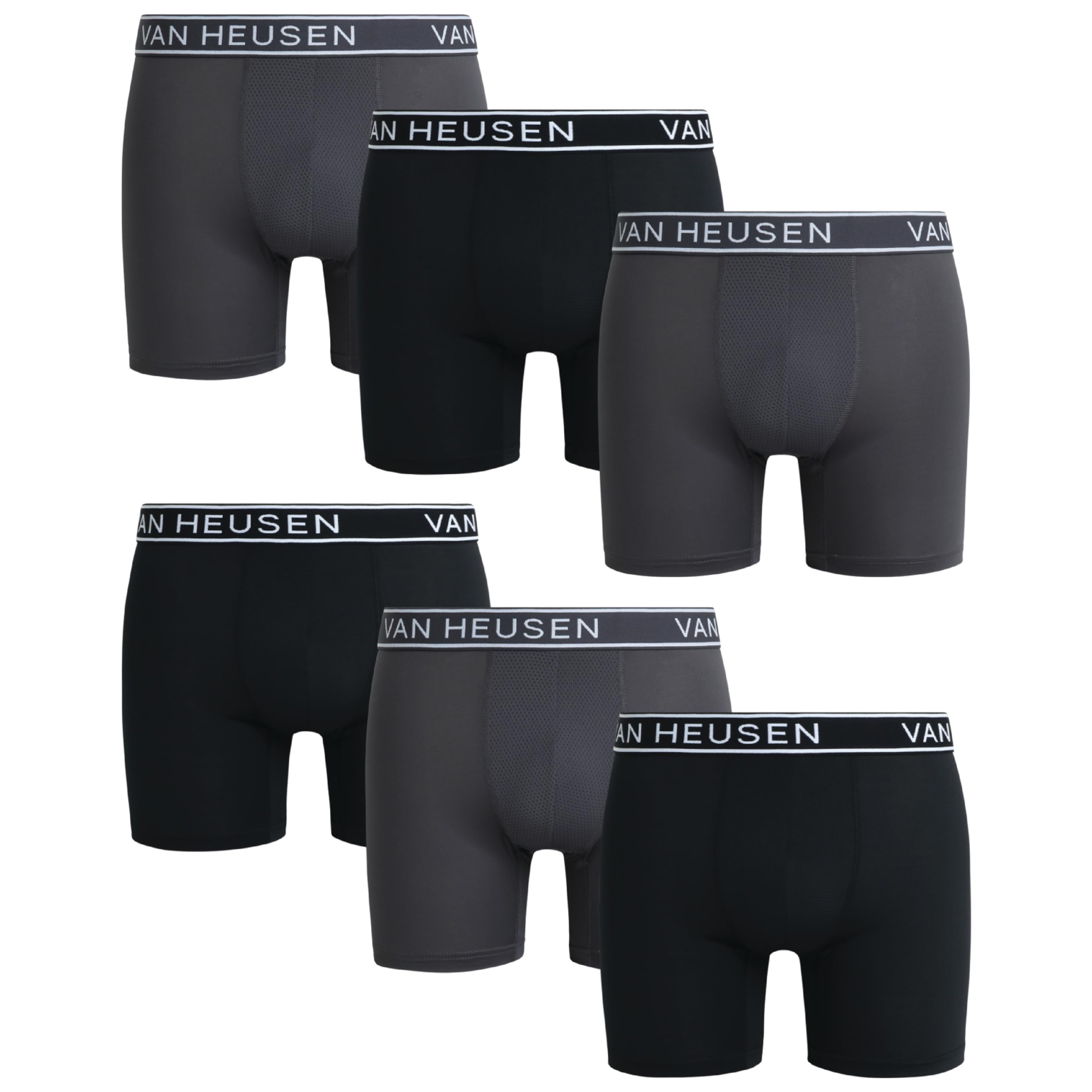 Mens Boxer Briefs - 6 Pack 6'' Inseam Soft Stretch Mens Underwear Boxer Briefs with Contour Pouch