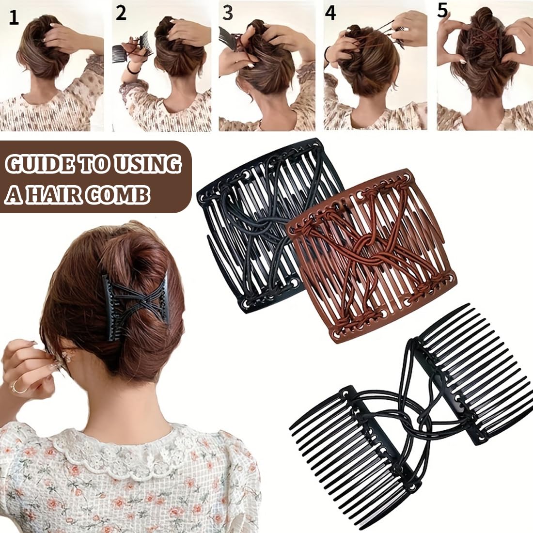 4 pinzas elásticas para el cabello con peine doble, peines mágicos elásticos para cabello grueso, ajustables