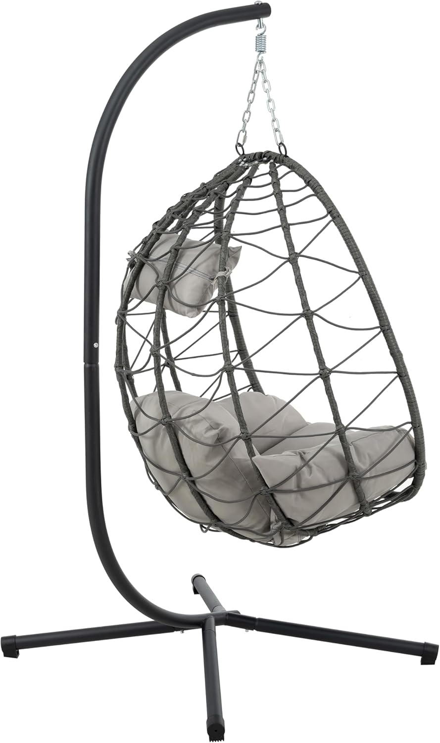 Outdoor Indoor Hanging Egg Chair with Stand - Wicker Rattan Swing Hammock Chair with UV Resistant Cushion, 350LBS Capacity for Patio, Garden, Bedroom, and Balcony