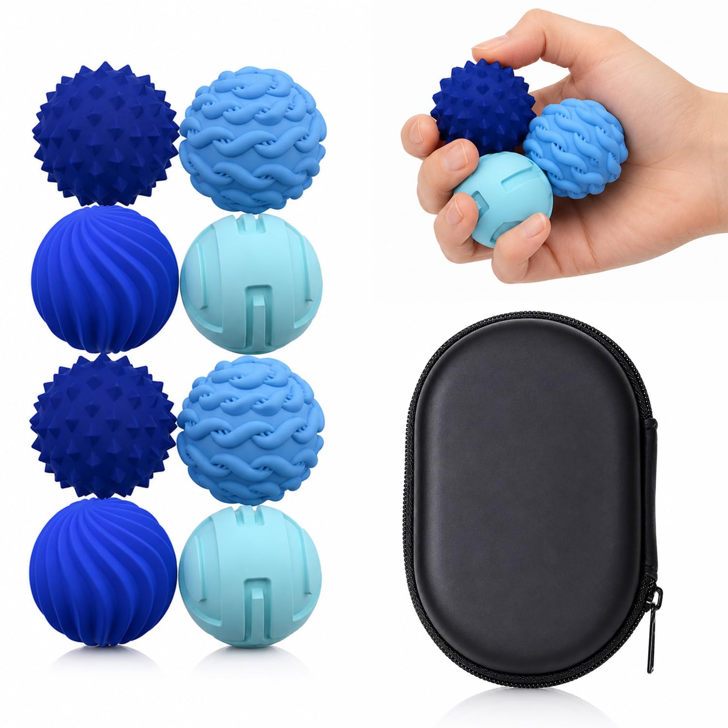 Blue Silicone Magnetic Fidget Balls 8PCS, Noiseless Finger Anxiety Toy, Pocket Sensory Fidget for Students, Office Staff & Autistic Teens Adults