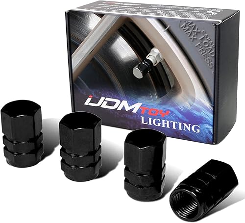 Tapas para válvulas de neumático de aluminio estilo carrera tuner de iJDMTOY (4), Negro