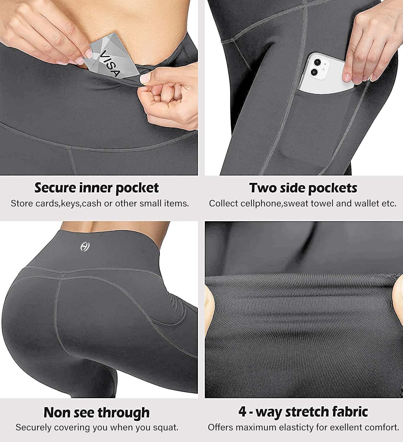 HIGHDAYS High Waisted Yoga Pants with Pockets for Women - Soft Tummy Control Stretchy Workout Leggings Dark Grey at  Women’s Clothing store