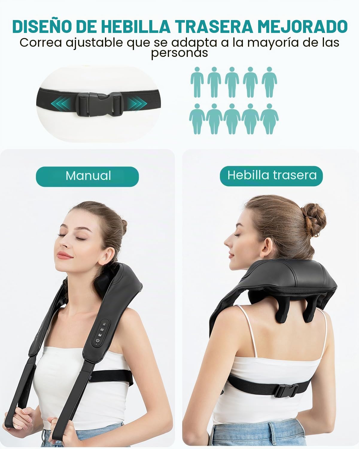 Nekteck Masajeador cervical y hombro inalámbrico 6D Shiatsu con función de calor, alivia el dolor de tejidos profundos, para el hogar y la oficina, para hombres y mujeres (Negro)