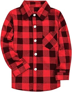 SANGTREE Boys' & Men's Plaid Flannel Button Down Shirt, 3 Months - Men 3XL