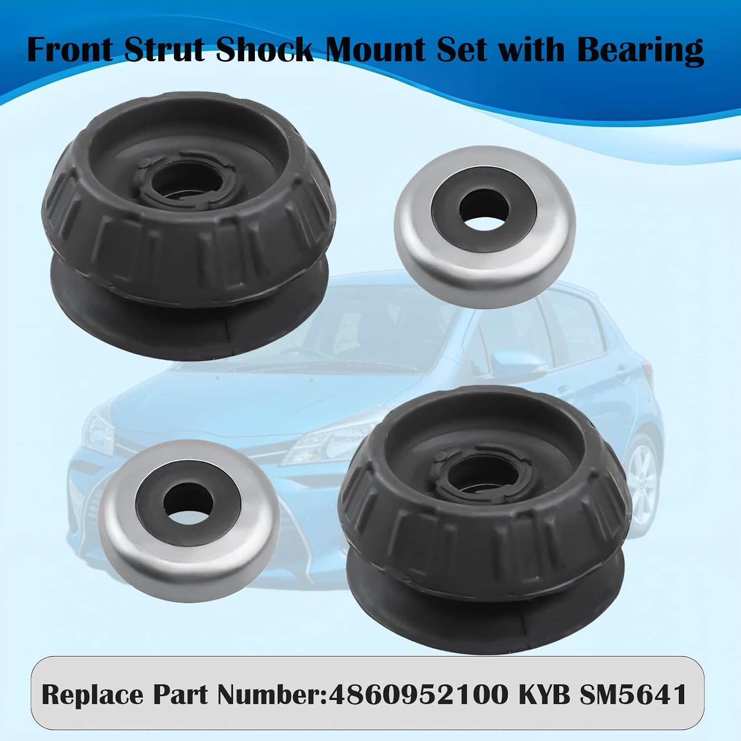 2Pcs Front Strut Shock Mount Set with Bearing Fit for Toyota Yaris 1.5L 2006-2017 Fit for Toyota Prius C 1.5L 2012-2019 Fit for Scion xD 1.8L 2008-2014 Replace 48609-52100 48609 52100 4860952100