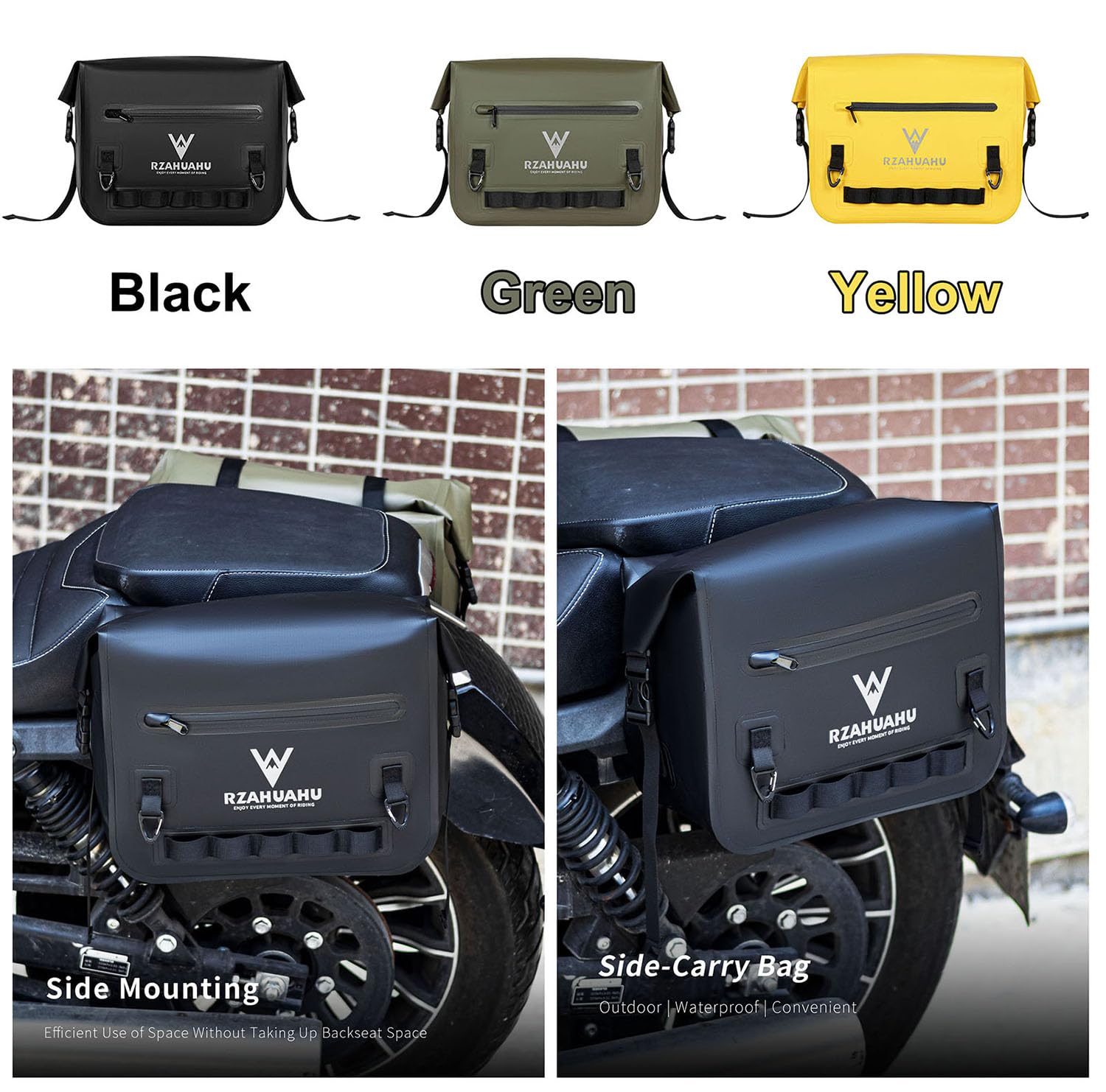 Wodoodporna torba boczna na motocykl 14 l – zwijana torba z PVC | z haczykami i systemem MOLLE, odblaskowa torba siodłowa do sportowego cruisera Adventure
