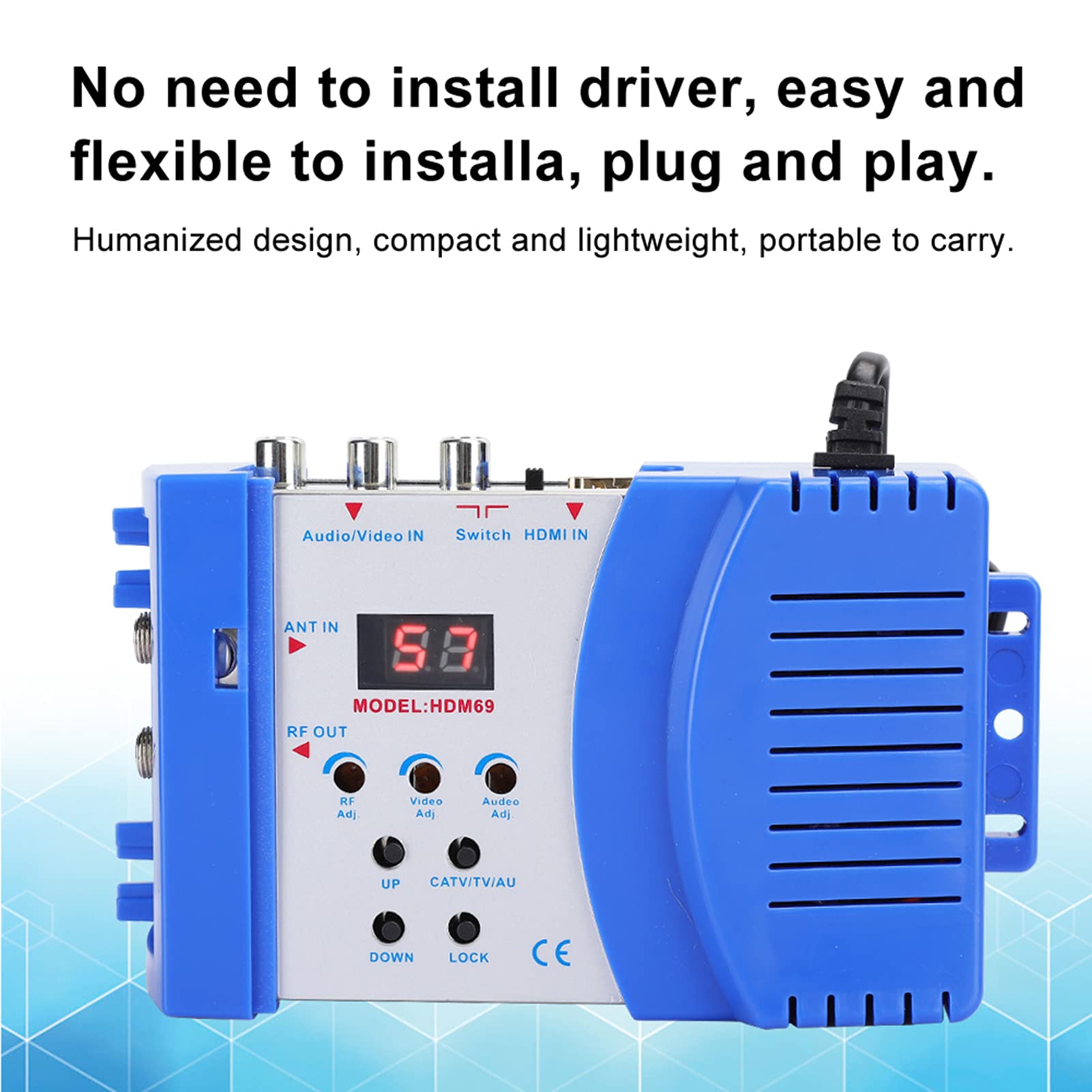 Modulator RF HDMI, Cyfrowy Konwerter AV na RF HDM69 Standardowy Przenośny Modulator VHF UHF PAL dla Regulowanego Poziomu Wyjściowego EU 100‑240 V