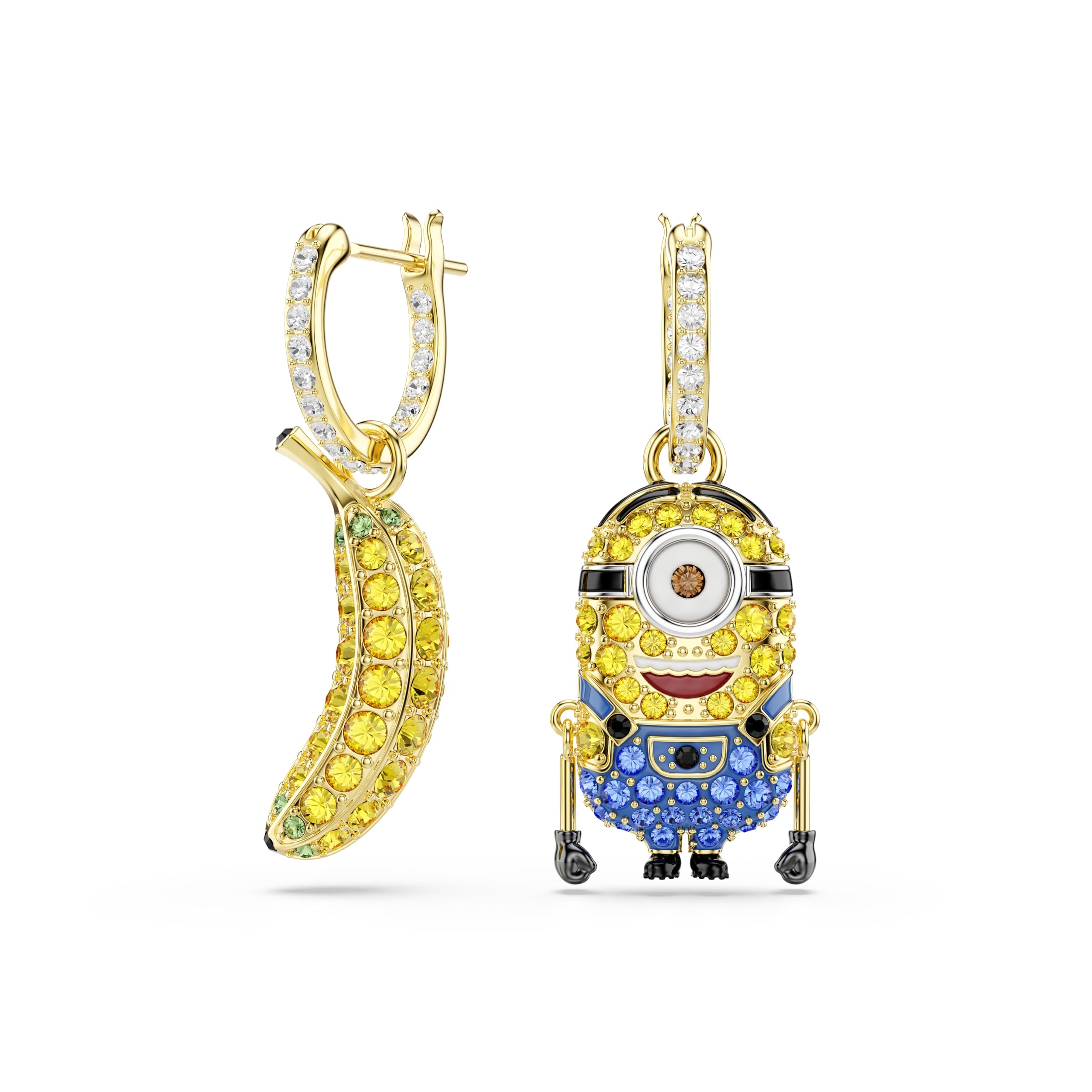 Swarovski Minions Stuart And Banana Hoop Earrings, Pavé, Mini, Multicolored, Gold-Tone Plated