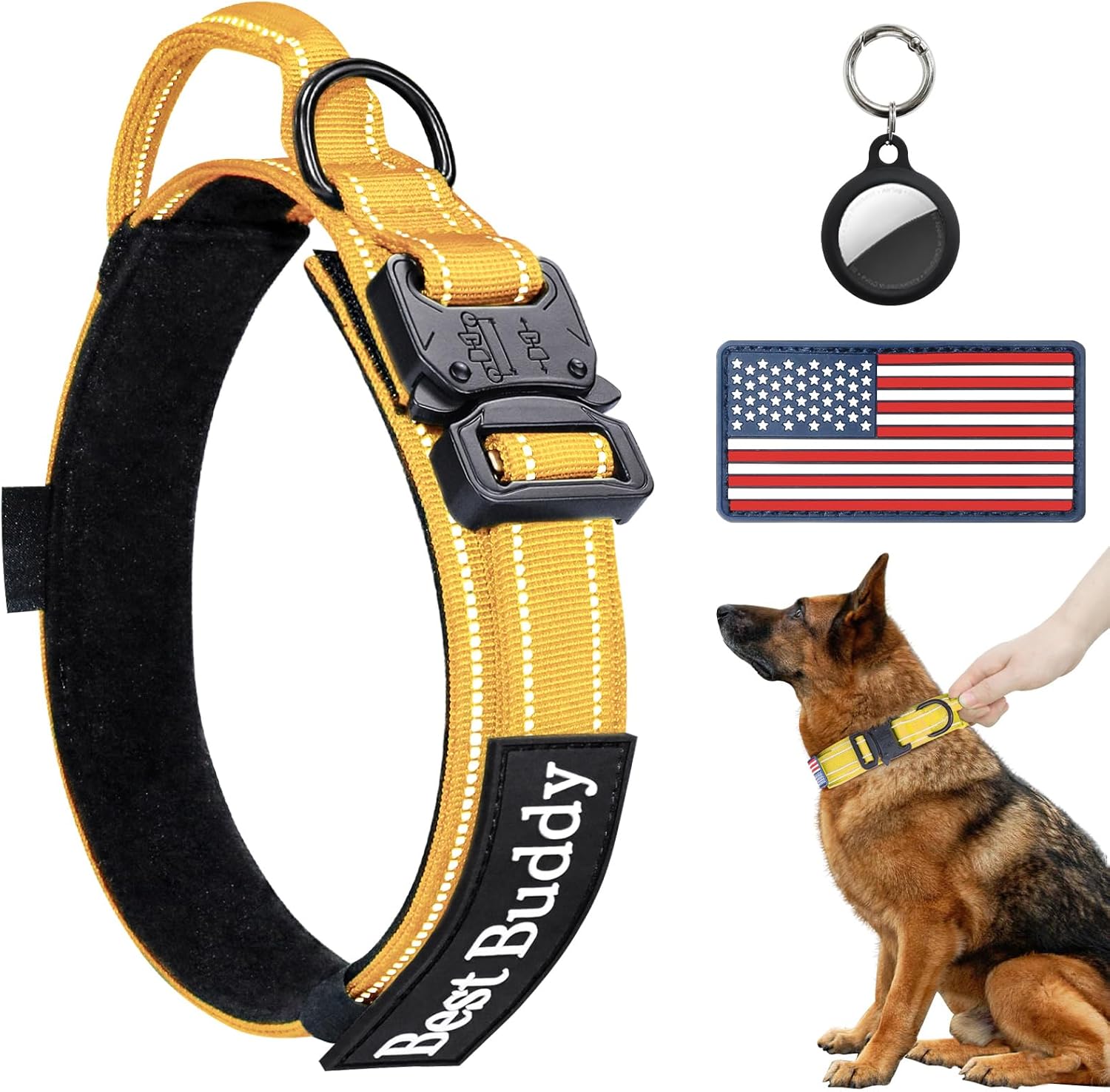 AUBELL Reflective Tactical Dog Collar, Adjustable Military Nylon Dog Collar with