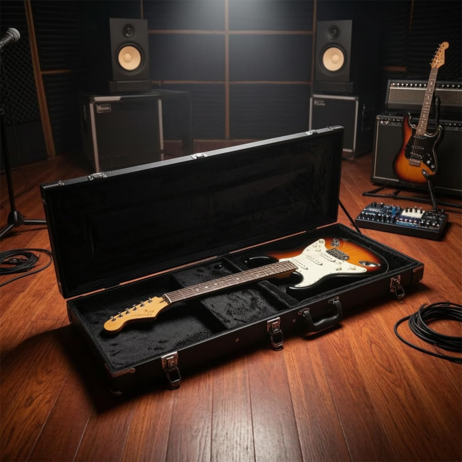 Milageto E-Gitarrenkoffer mit Plüschfutter Stoßfest E-Gitarrenkoffer Abschließbar Instrumentenkoffer für Musiker, Proben