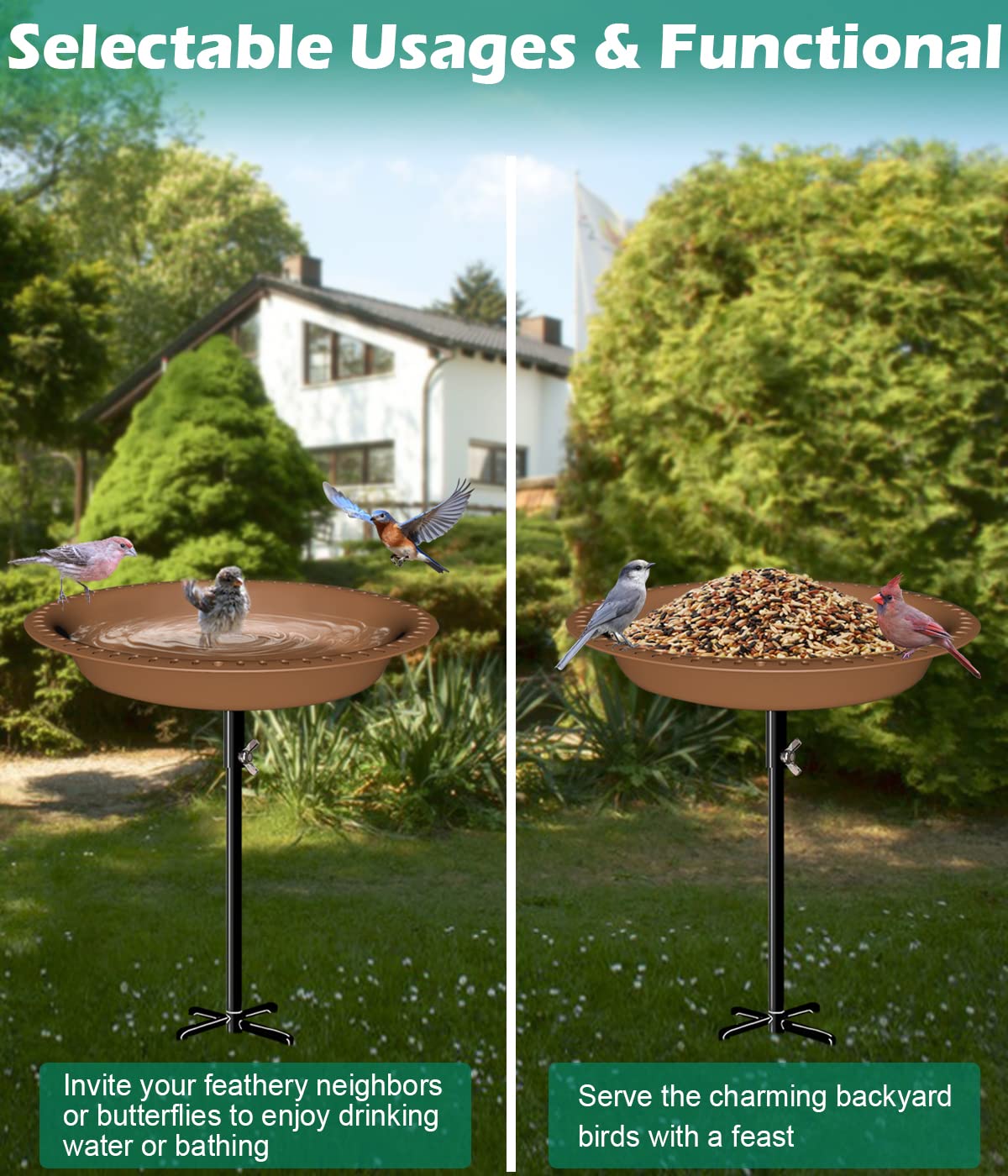 Comedero desmontable para pájaros, 5 tenedores, marrón
