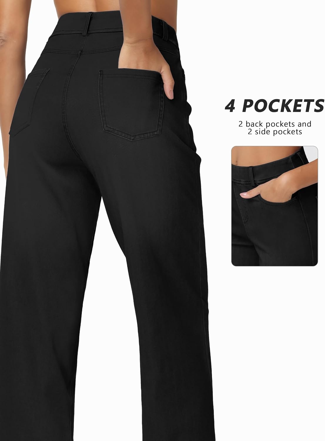 THE GYM PEOPLE Women's Wide Leg Pull on Jeans Stretchy Baggy Trendy Casual Straight Denim Pants with Pockets - Image 3