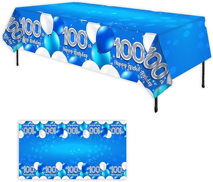ORIKEK 100th Birthday Tablecloth Blue 100th Birthday
