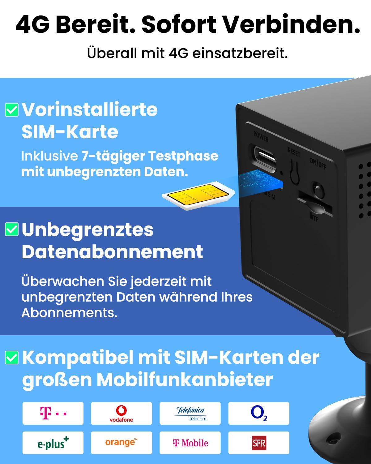 Bextgoo 4G LTE Überwachungskamera mit SIM Karte, 4K Mini Kamera ohne WLAN