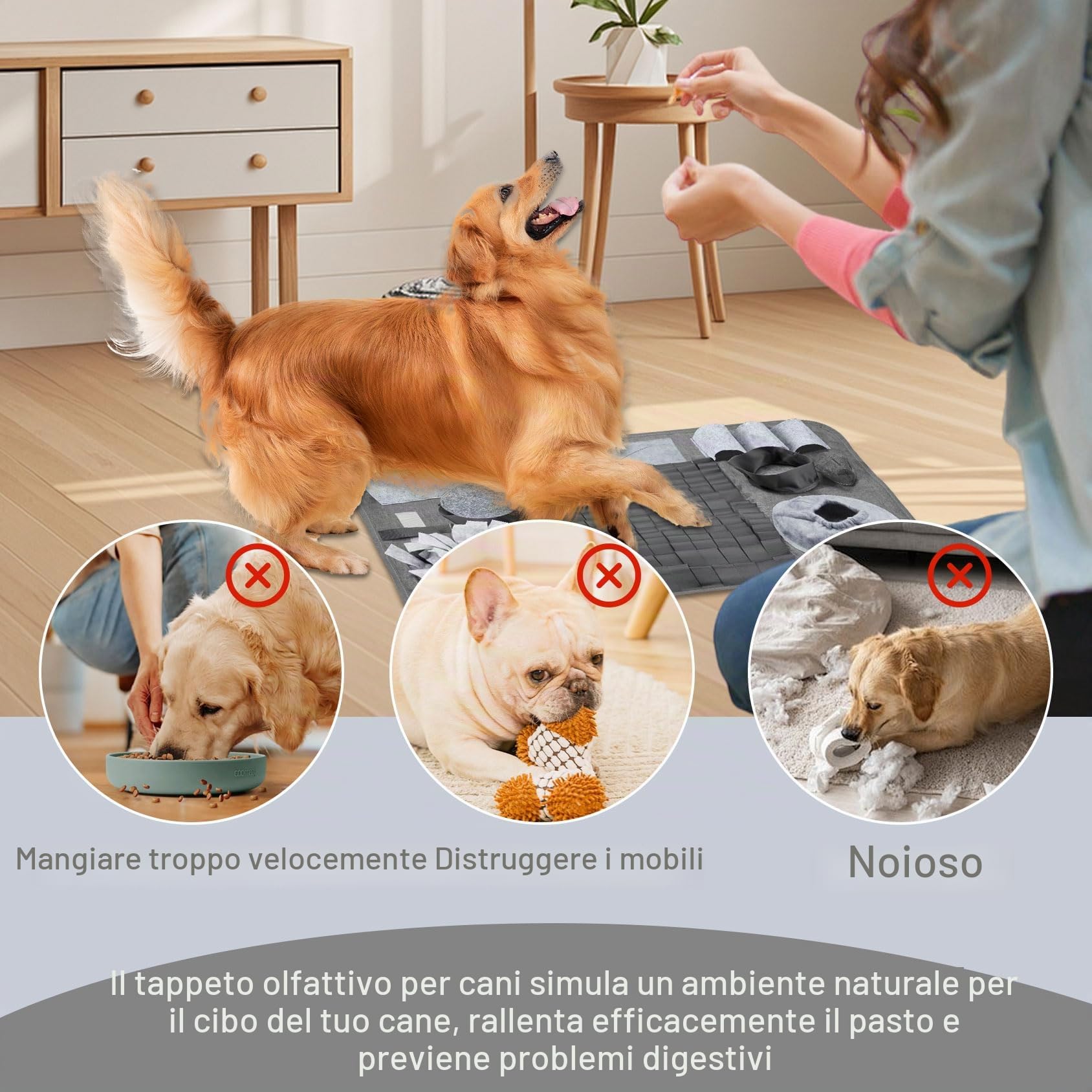 Tappeto Olfattivo Cane, 66x42cm【10 Nascondigli】Lavabile Pieghevole Tappetino Olfattivo per Cani, Giochi Interattivi per Cani, Antiscivolo Tappetino, Attivazione Mentale Cane