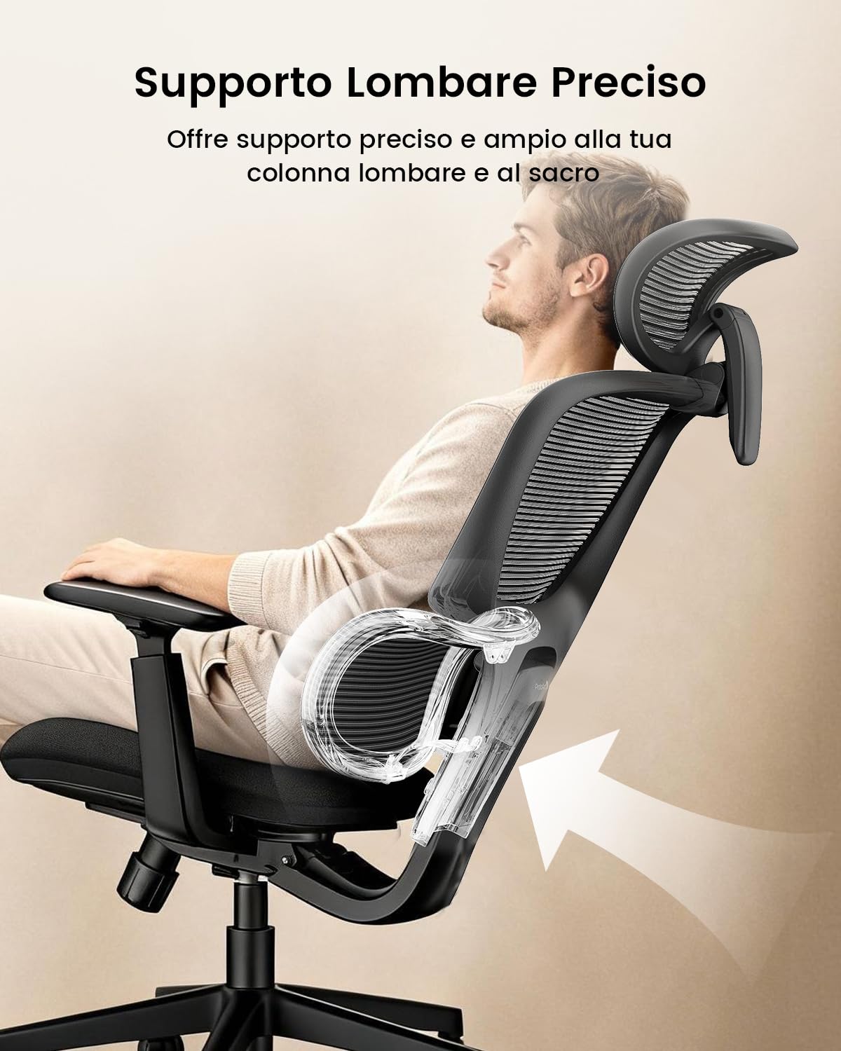 ProtoArc Sedia da ufficio ergonomica, EC300 regolabile con schienale alto lombare, sedile scorrevole, poggiatesta 3D, braccioli più larghi, 4 sedie in rete con schienale inclinabile, per casa e