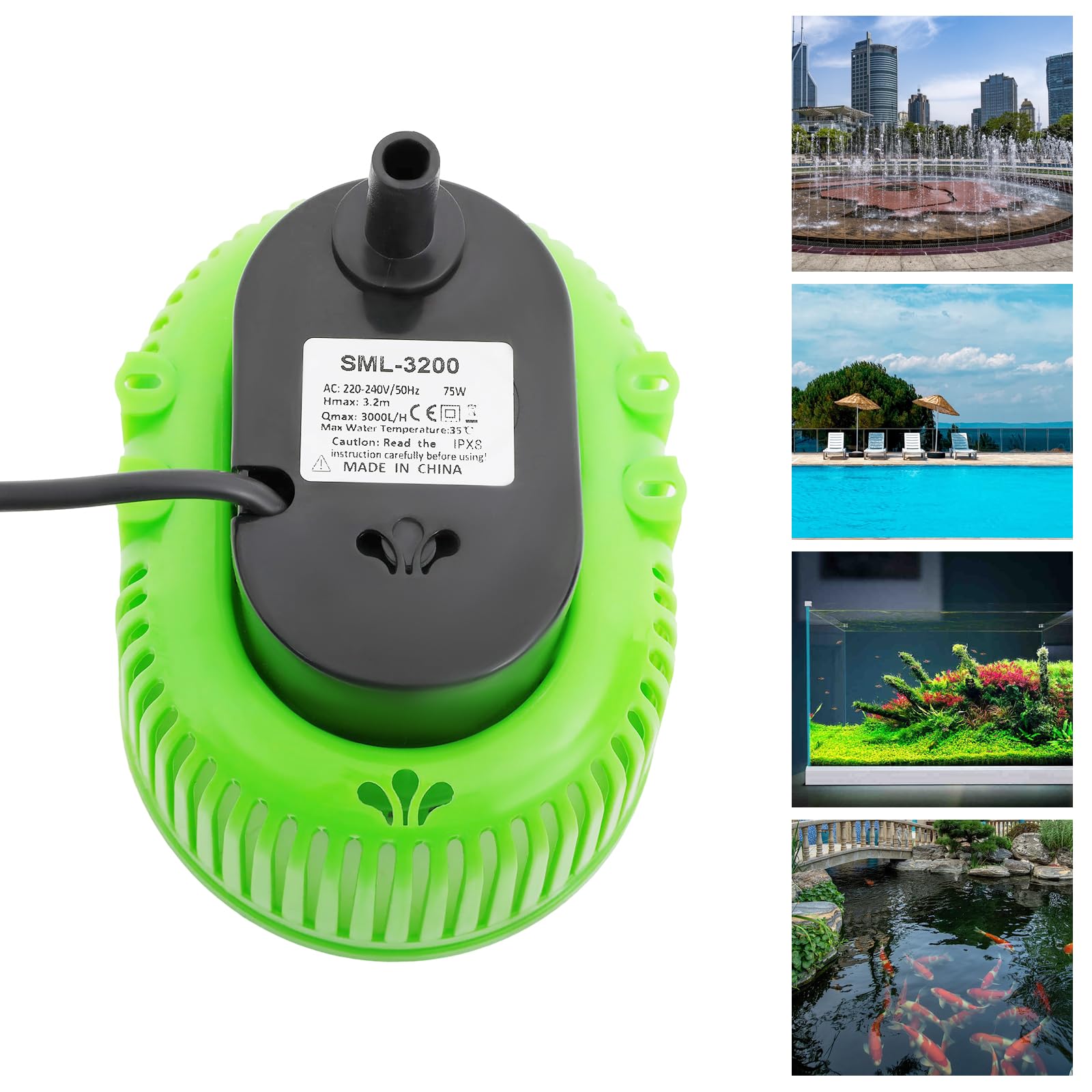 Pompa di copertura per piscina fuori terra, 75 W, pompa per acqua sporca, pompa per laghetto, pompa per piscina, pompa dell'acqua per lo svuotamento pelvico (verde)